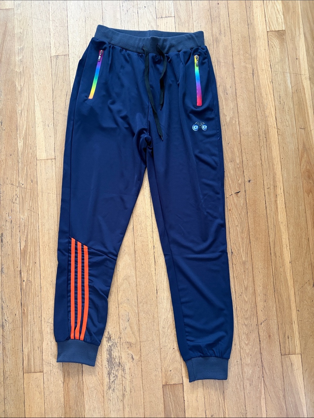 Kids Navy Track Joggers with Rainbow Zipper Accents